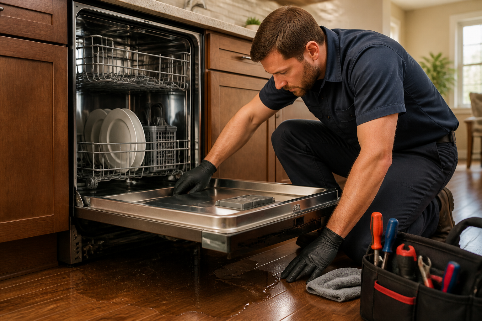 Whirlpool WDF520PADM Dishwasher Leaking Water — Causes & Fix